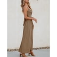 thumbnail image 4 of Vestido largo CUPSHE para mujer, sin mangas, cuello en V, cuello en V, corte de verano, tirantes finos, formales, vacaciones, color café, L, 4 of 7