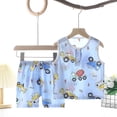 thumbnail image 2 of Toddler Boy Summer Outfit for 6-12 Months Baby Boy Girls Toddler Summer Outfit Waffle Striped Short Sleeve T-shirt Elastic Waist Shorts 2 Piece Short Set Short Sets,A37-Sky Blue, 2 of 4