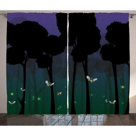 Teal Brown Room Firefly Curtains 2 Panels Set, Surreal Forest with Magic Wings Fairy Branches Beetles Kids Cartoon, Window Drapes for Living Room Bedroom, 108W X 96L Inches, Dark Brown Teal Violet, by Ambesonne ()