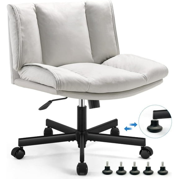 LEAGOO Criss Cross Chair with Wheels, Comfy Armless Desk Chairs with Tech Fabric, Wide Seat Cross Legged Office Chair, Height Adjustable Swivel Computer Task Chairs for Home Office, Bedroom, Make up