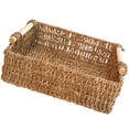 thumbnail image 2 of Cesta de paja con asa de madera para mesa, cesta de almacenamiento sencilla para artículos diversos, cosméticos y llaves (tamaño grande: 29 x 29 x 9 cm), 2 of 6