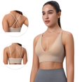 thumbnail image 6 of VISALY Women's Convertible Cross Back Sports Bra Deep V-Neck Longline Seamless Padded Yoga Bra Adjustable Straps Workout Running Fitness Athletic Bralette Workout Crop T-Shirts Bras Vest Beige L, 6 of 9