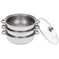 thumbnail image 6 of 3-Tier Stainless Steel Steamer 12.8in Cooking Steam Pot Silver Multi-layer Food Steamer Pot with Transparent Lid, Encrypted Steaming Holes Ideal for Steaming Various foods on the Top Tier, 6 of 10