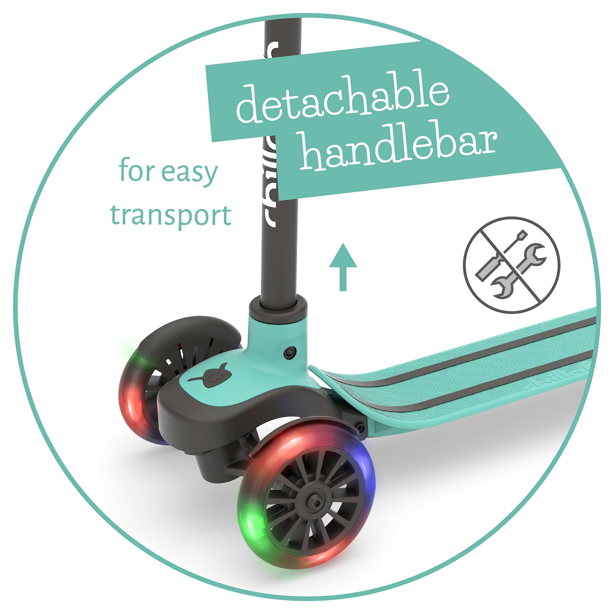 Chillafish Scotti GLOW 3-Wheel Lean-to-Steer Kids’ Scooter – Mint, Light-Up Wheels, Height-Adjustable Handlebar