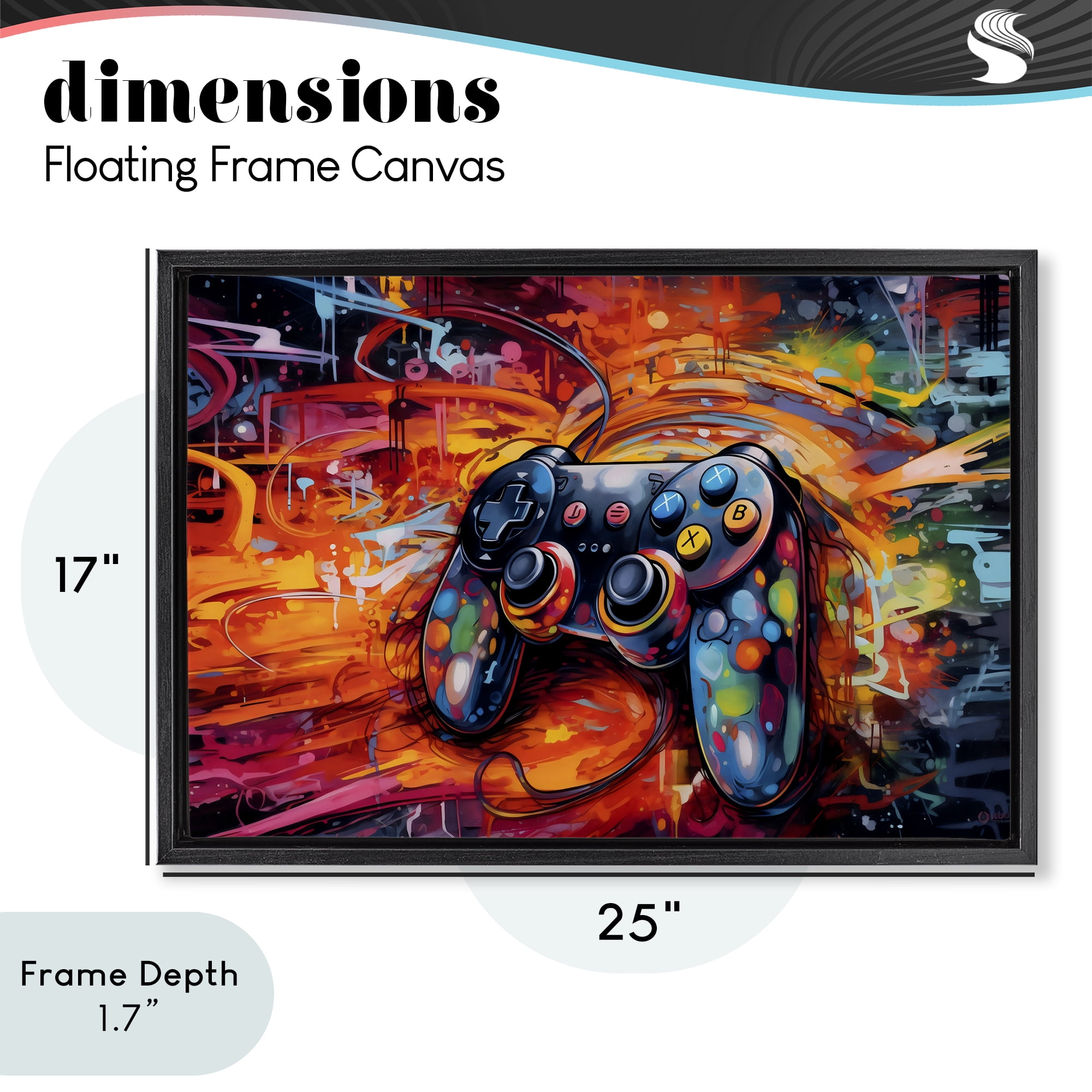 Stupell Industries Gaming Swirl Controller Energy Black Framed Floater Canvas Wall Art, design by Creative Studio
