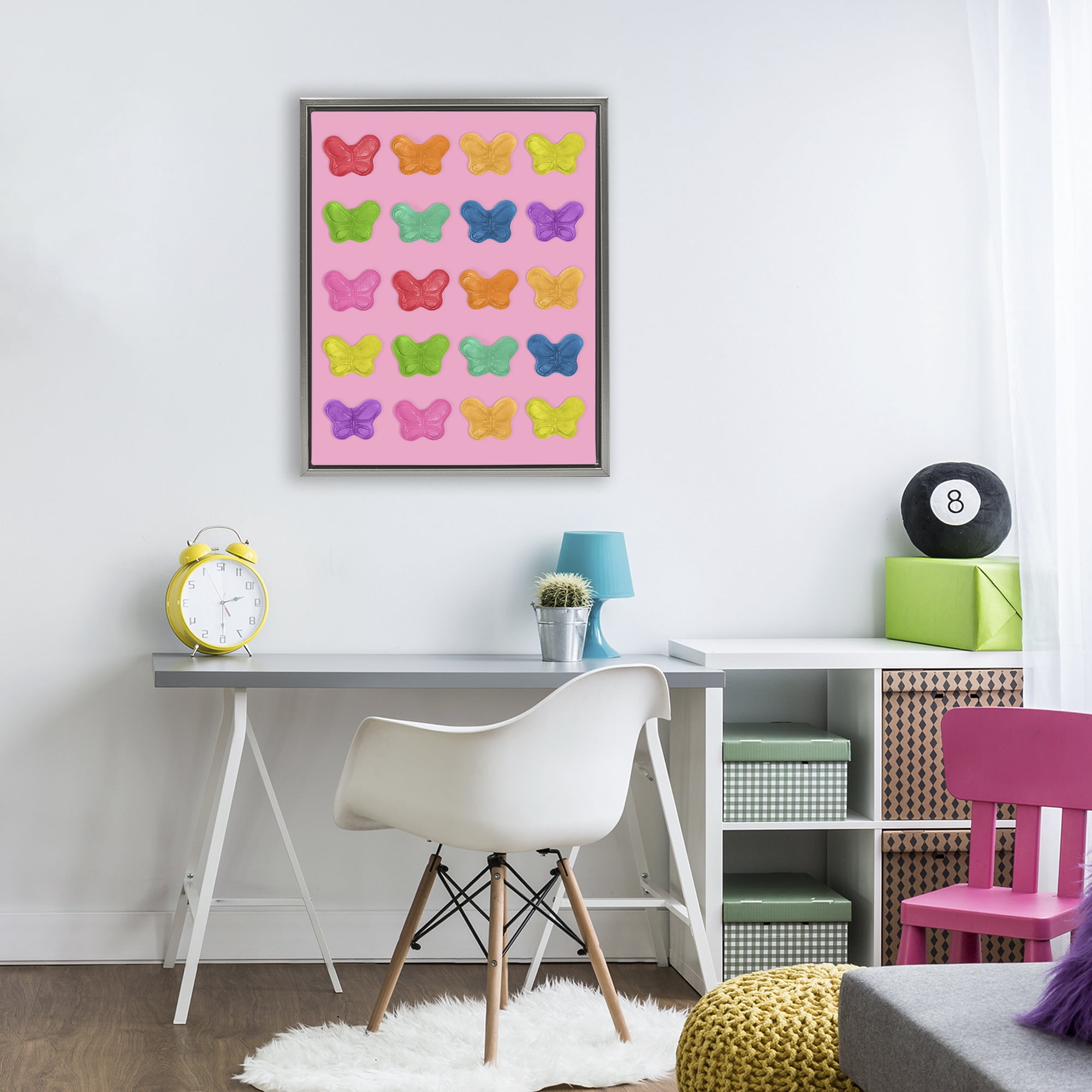 Stupell Industries Colorful Butterflies on Pink Gray Framed Floater Canvas Wall Art, design by LISH Creative