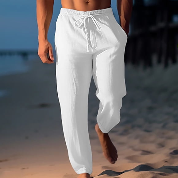 EGNMCR Men's Lightweight Pants, Cargo Pants Men, Linen Pants Men, Mens Casual Loose Fit Elastic Waist Pants Men's Fashion Drawstring Elastic Waist Solid Color Casual Length Pants Men Pants