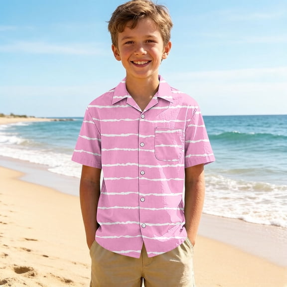 ATOGUTA Boy's Dress Shirts Kids Summer School Uniform Button Down Shirt Pink, Size 3T-15