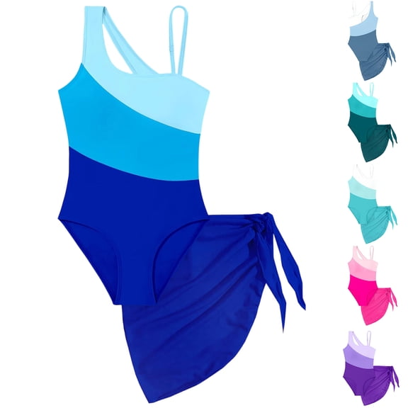 RTKFRFLM Girls One Piece Swimsuit Color Block Splicing One Shoulder Cut Out Mesh Bathing Suit Fashionable Swimwear for Big Kids Beach Summer Pool Navy 11-12 Years