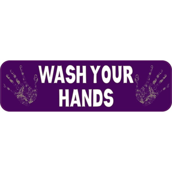 10in x 3in Purple Wash Your Hands Sticker
