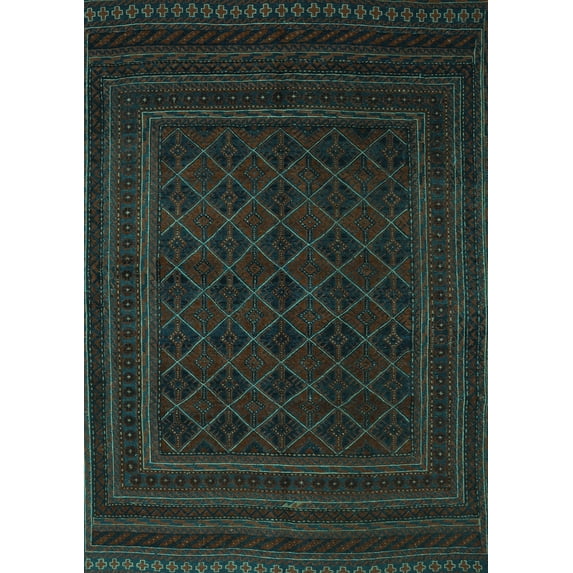 Ahgly Company Machine Washable Indoor Rectangle Southwestern Turquoise Blue Country Area Rugs, 4' x 6'