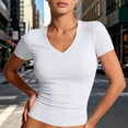 thumbnail image 2 of Dwellite Womens V Neck Short Sleeve Shirts Spring Slim Fit Crop T Shirts Y2k Tee 2026 Summer Gym Workout Cute Top White L, 2 of 7