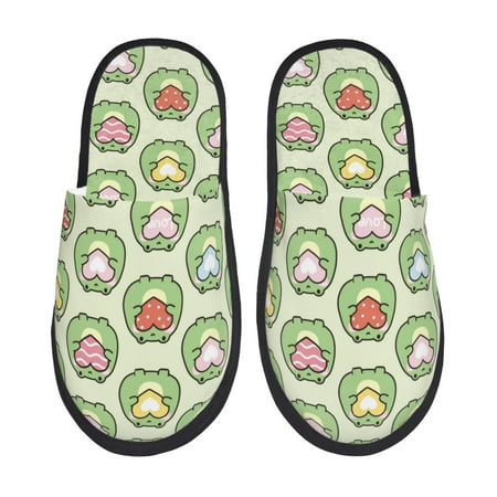 

Qokaie Cute Chubby Frog Print Fuzzy Slippers for Women – Soft Plush Indoor Slippers with EVA Sole Cozy and Comfortable for Home and Travel-Medium