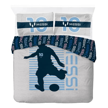 Messi Grey Kids 3 Piece Comforter and Pillowcase Bedding Set, Queen