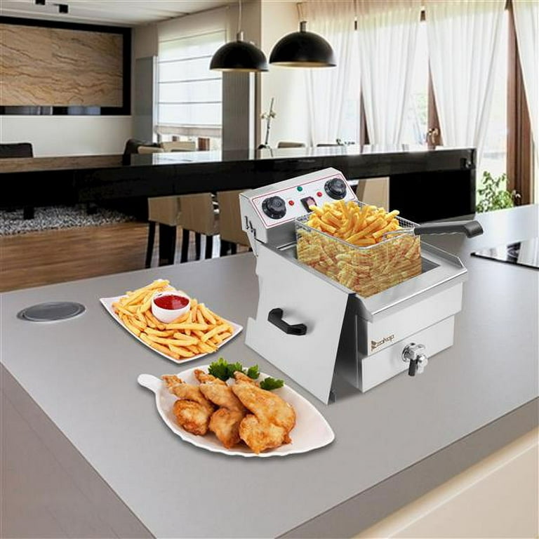 COSTWAY Deep Fryer with Basket, 5.3Qt Stainless Steel Electric Oil Fryer  w/Adjustable Temperature, Timer, Lid with View Window, Professional Style