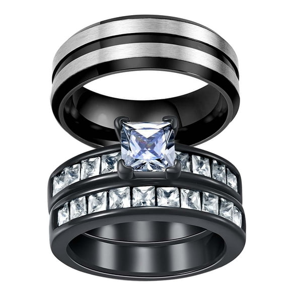 ringheart Black Matching Rings His Her Ring Sets Couple Rings AAA CZ Women Wedding Ring Sets for Him and Her Men and Women Ring