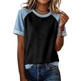 thumbnail image 4 of Helii Women's Color Block T Shirt – Raglan Sleeve T-Shirt, Crewneck Baseball Tee with Contrast Denim Sleeve, Loose Fit Soft Cotton Blend Casual T Shirts for Summer Black,L, 4 of 6