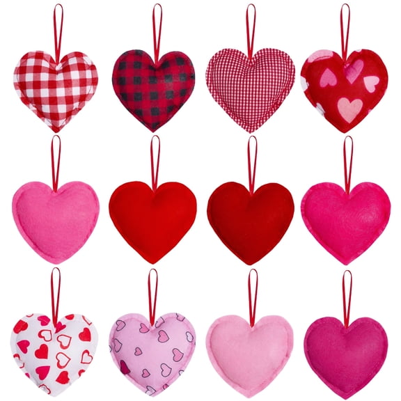 BESTSKY 12 Pcs Felt Heart Ornaments for Valentines Day Decorations,Hangable Heart Valentines Decor Set for Tree Banner,Wedding Party Supplies