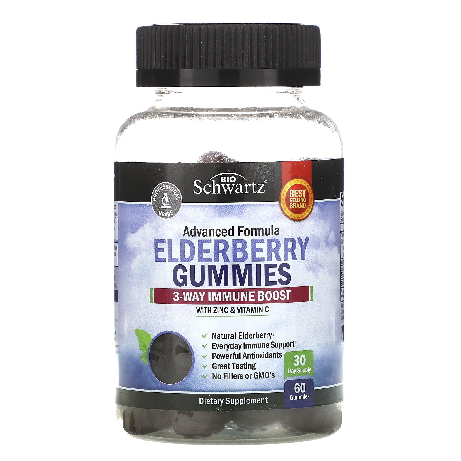 Elderberry Gummies with Zinc & Vitamin C, 60 Gummies, BioSchwartz