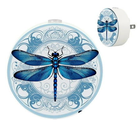 

Night Light Night Lights Plug into Wall Dusk to Dawn Sensor White Led Night Light 2 Pack Nightlight for Bedroom Bathroom Hallway Kitchen Blue Mandala Ethnic Dragonfly