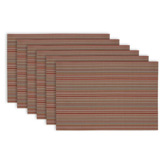 Design Imports Micro Stripe Placemats, Set of 6, Tango Re