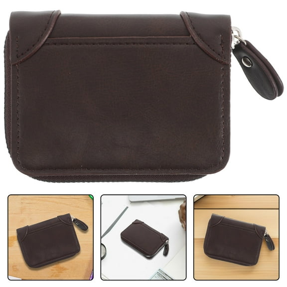 PTOOTP PU Zipper Wallet Accordion Card Holder for Men and Women, Travel and Business Use, Quick Access, Coffee Color, 1 Set