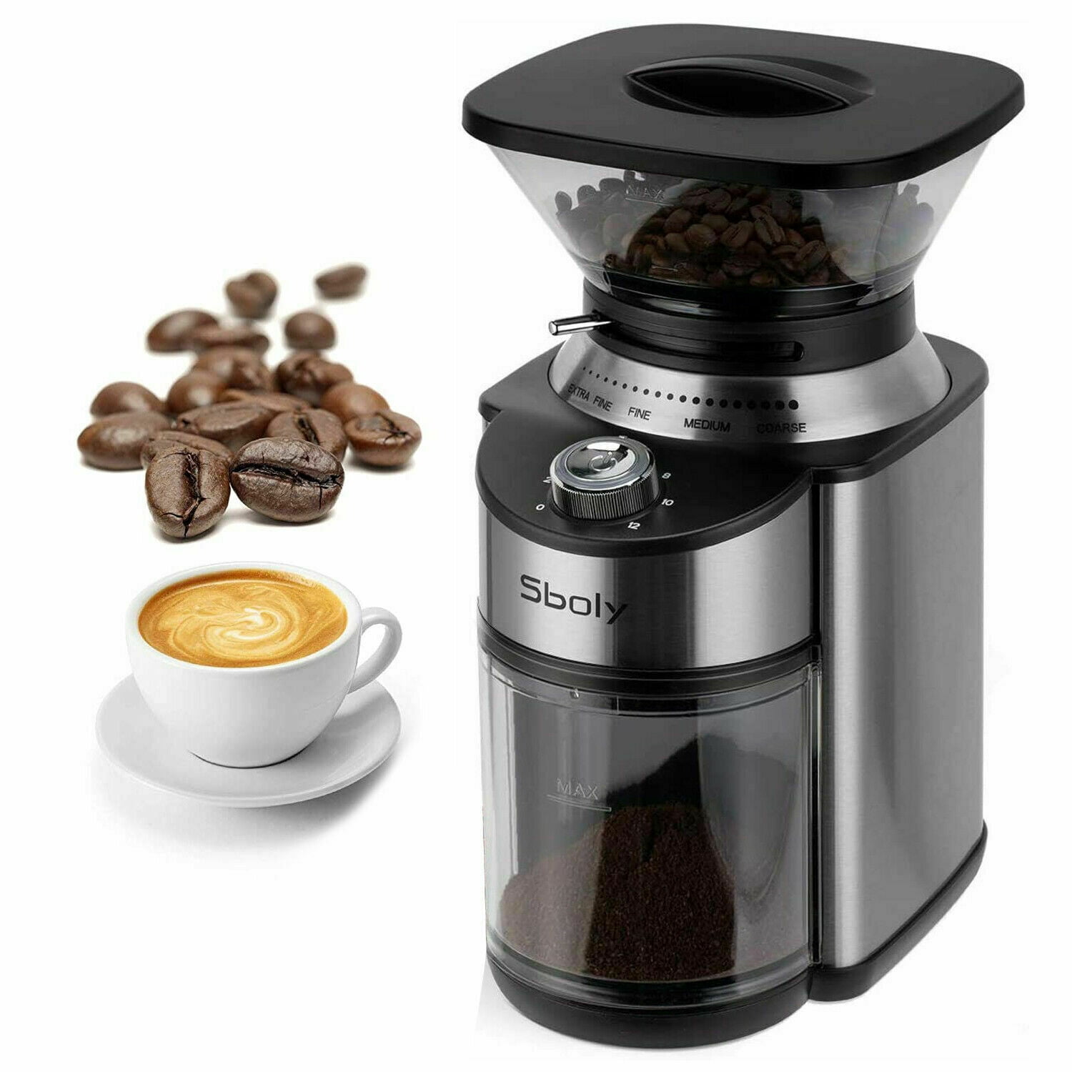 150W Electric Adjustable Conical Automaic Coffee Grinder 25 Grind Setting  Household 250g Large Capacity Coffee Bean Grinder Mill