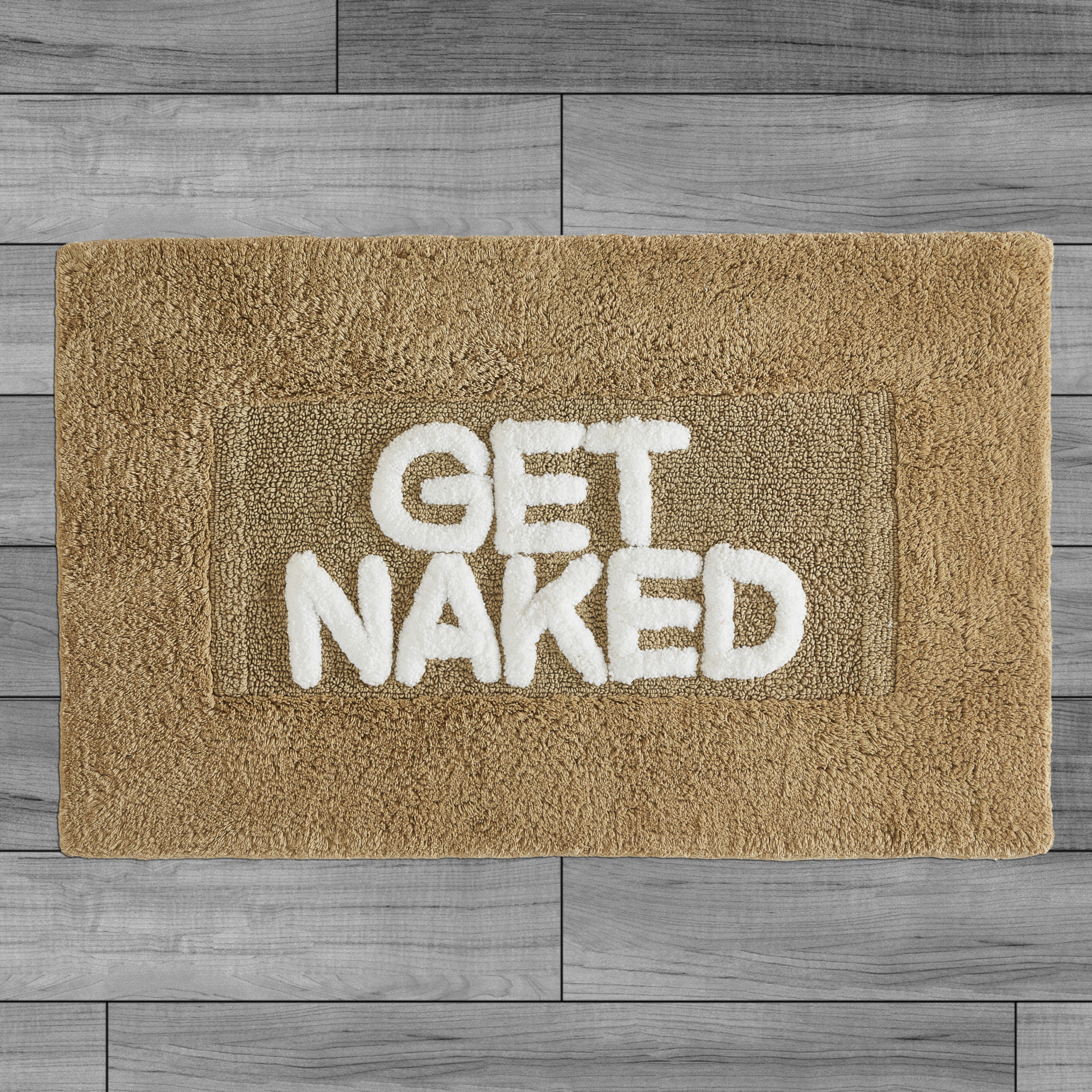 Jean Pierre "Get Naked" 21"x34" Cotton Bath Rug, Linen