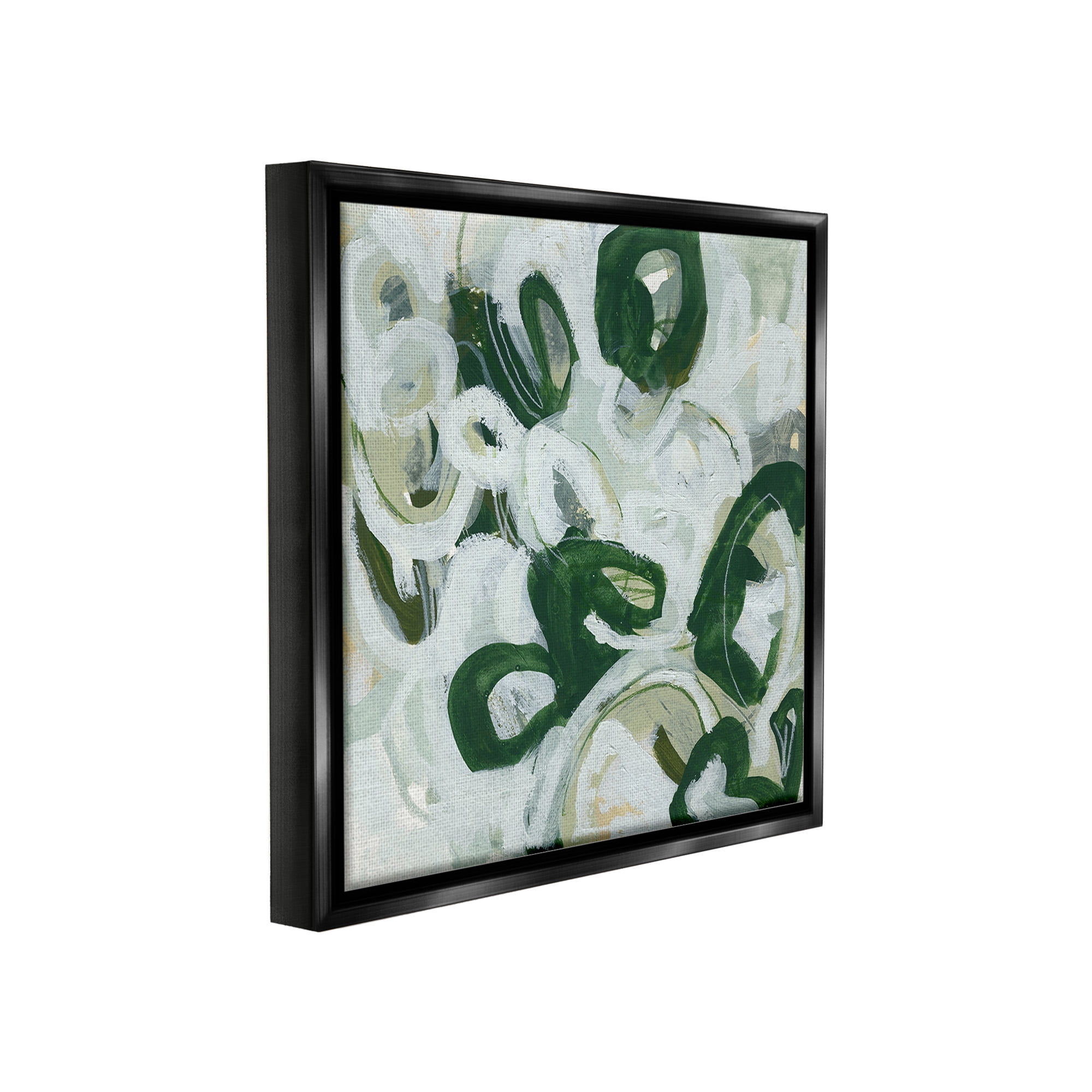 Stupell Industries Green Hued Shapes Abstract Painting Black Floater Framed Canvas Art Print Wall Art, 18 x 18