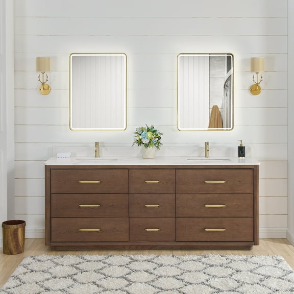 Vinnova Porto 84" Wood Double Bath Vanity with 9 Drawers in Aged Dark Brown