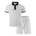 thumbnail image 5 of 2 Piece Casual Set for Men Knit Quarter Button Shirt with Shorts Half Zip Collared Top Drawstring Shorts Summer Matching Tracksuit 3XL, 5 of 5
