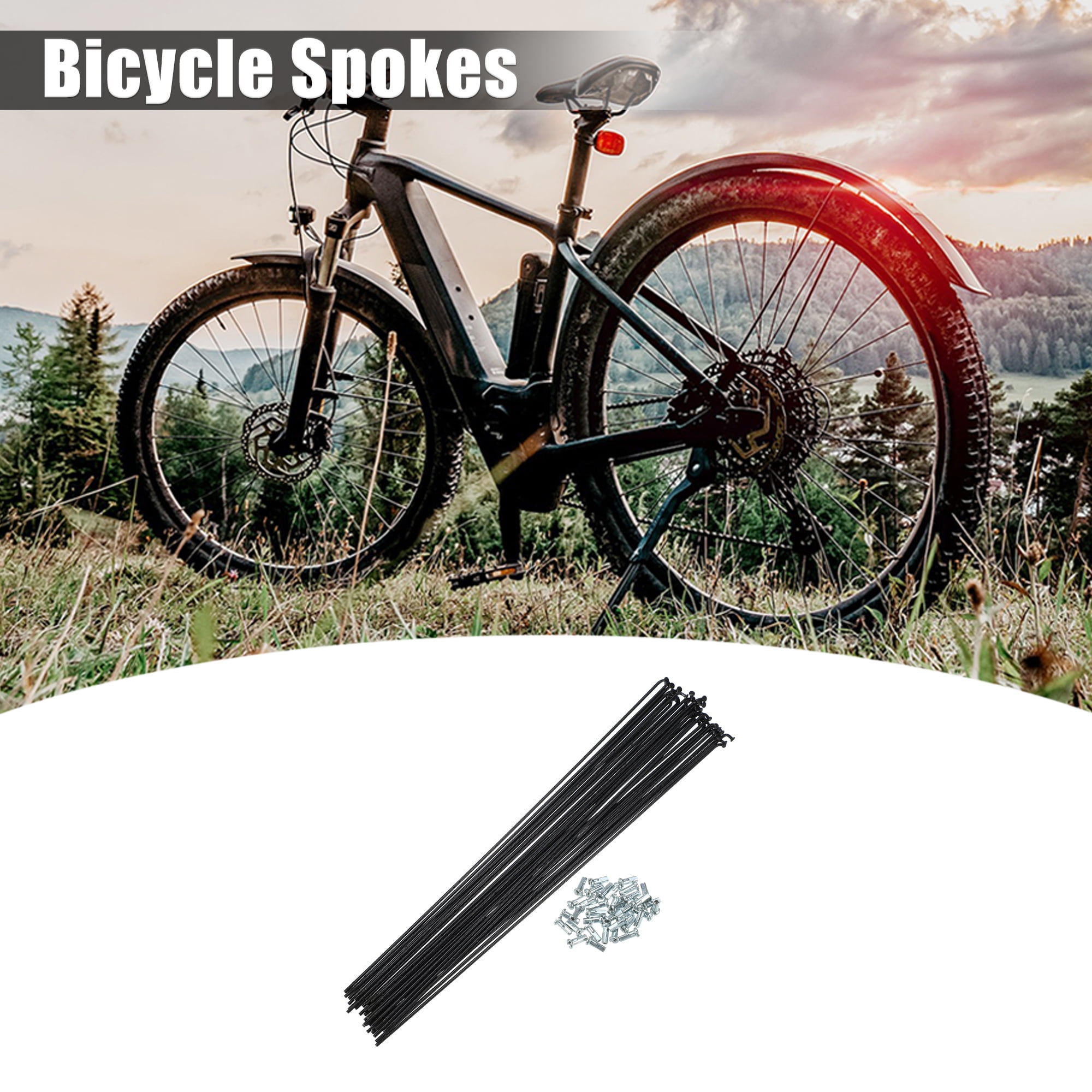 Unique Bargains 36Pcs 14G J Bend 2mm Bike Bicycle Spokes with Nipples Steel Black 10.91"