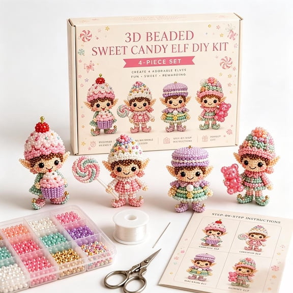 IFRINID DIY 3D Beaded Doll Making Kit, 4 Piece Handmade Doll Craft Set with Colorful Beads and Instructions for Creative Decoration