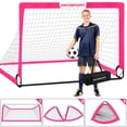 thumbnail image 4 of Juegos de porterías de fútbol para el patio trasero - 2 porterías portátiles de 5' x 3.6' para entrenamiento, red de fútbol desplegable con balón, set deportivo para juegos, 4 of 6