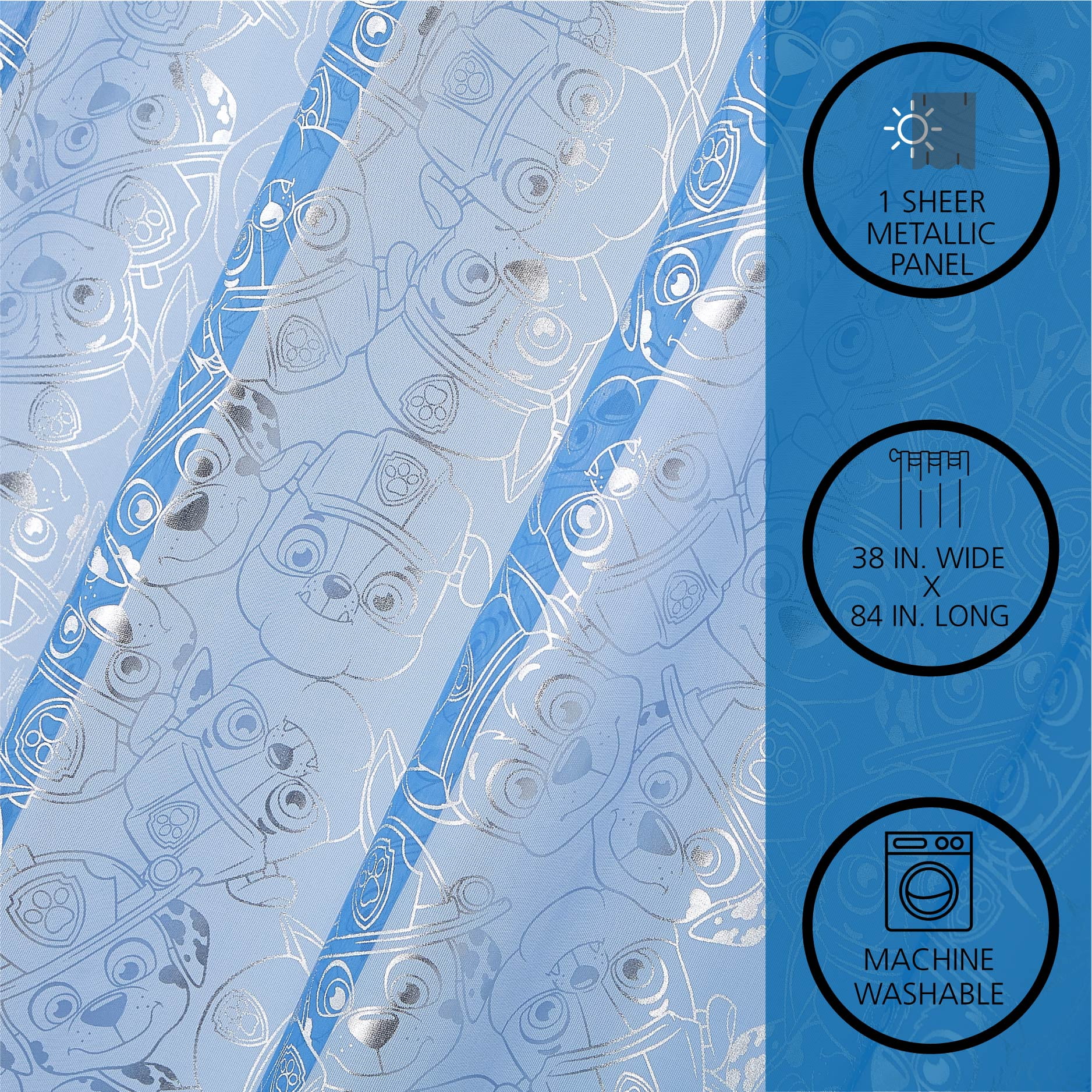 Paw Patrol 38" x 84" Metallic Sheer Curtain Panel