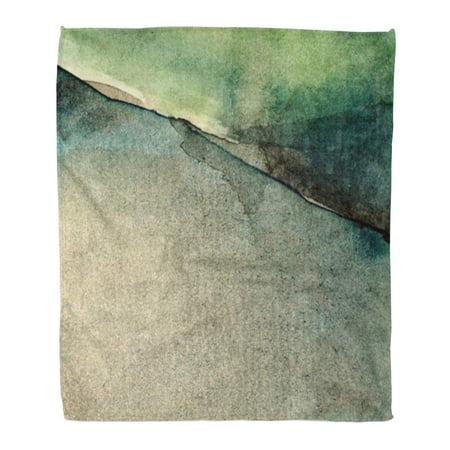 SIDONKU Throw Blanket Warm Cozy Print Flannel Blue Color Old Green Watercolor Colorful Water Abstract Artistic Blot Bright Comfortable Soft for Bed Sofa and Couch 50x60 Inches