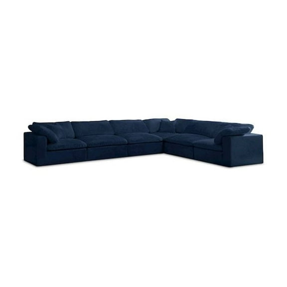 Meridian Furniture Cozy Navy Velvet Overstuffed Modular Sectional