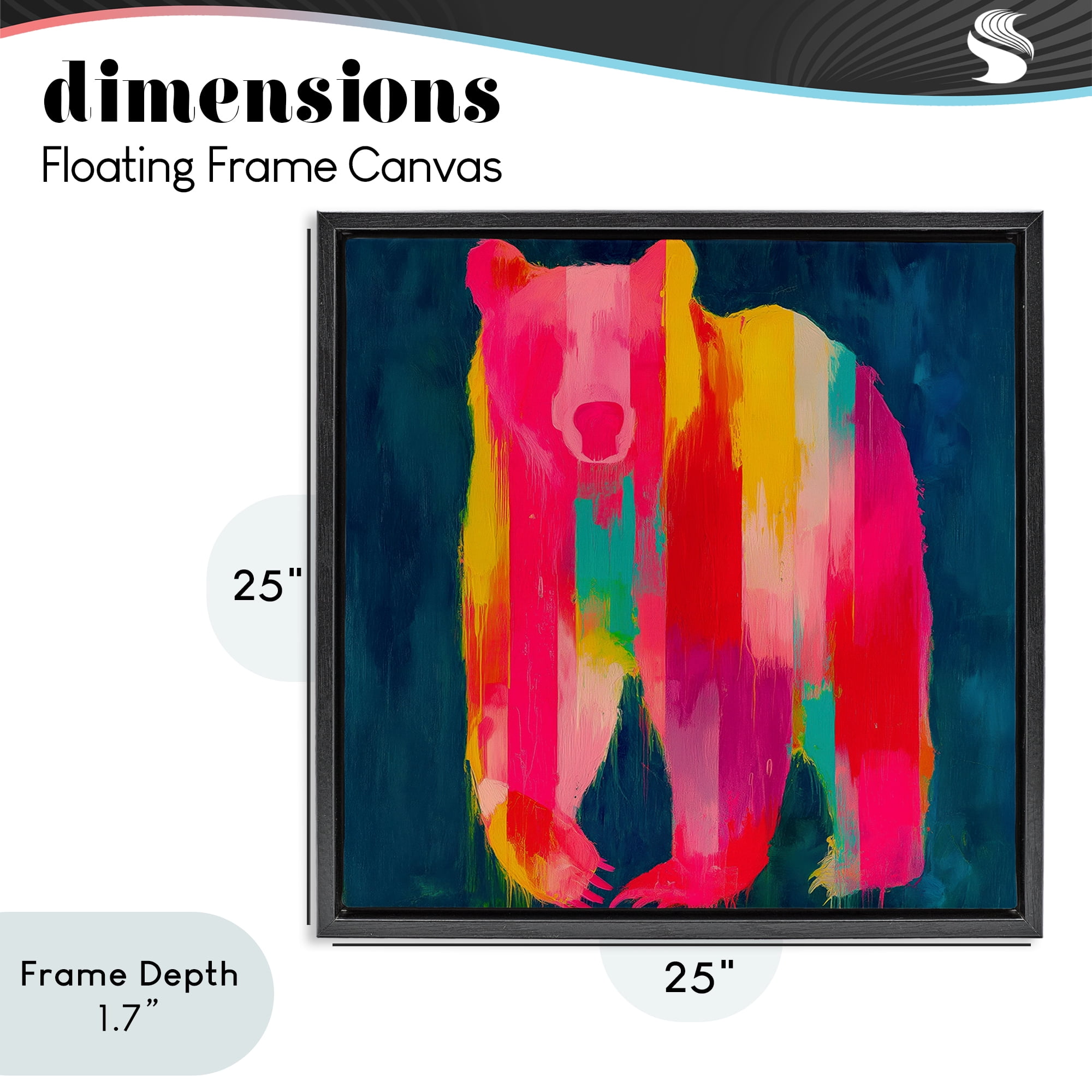 Stupell Industries Pink & Yellow Bear Standing Tall Black Framed Floater Canvas Wall Art, design by Chromatic Storm Studio