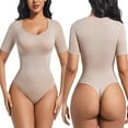 thumbnail image 3 of Pitauce Women's Short Sleeve Shapewear Bodysuits Seamless Tummy Control Slimming Thong Bodysuit Going Out Tops Body Shaper, 3 of 5