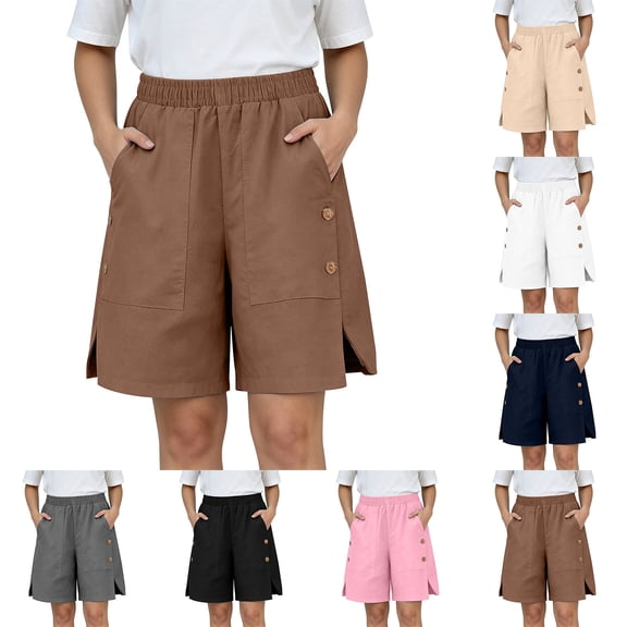 Favoffer Women's Casual Short Pants Solid Color Loose Fit Multi Pocket Lightweight Breathable Summer Bottom for Daily Lounging Outdoor Errands