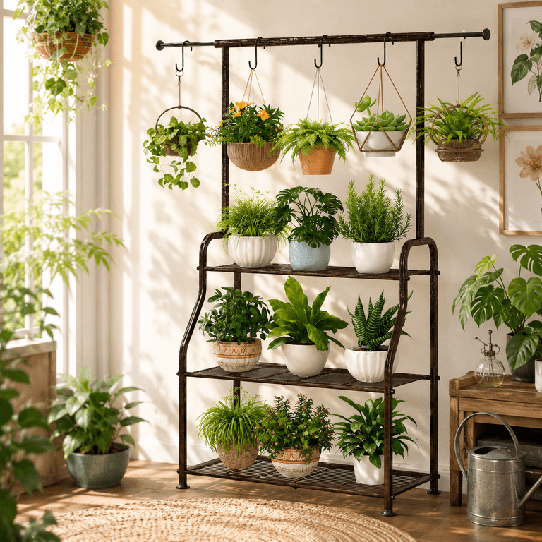 Flower Rack Rack For Store Indoor Outdoor Plant Stand, Heavy Duty Metal 3-Tier Hanging Plant Shelf ...