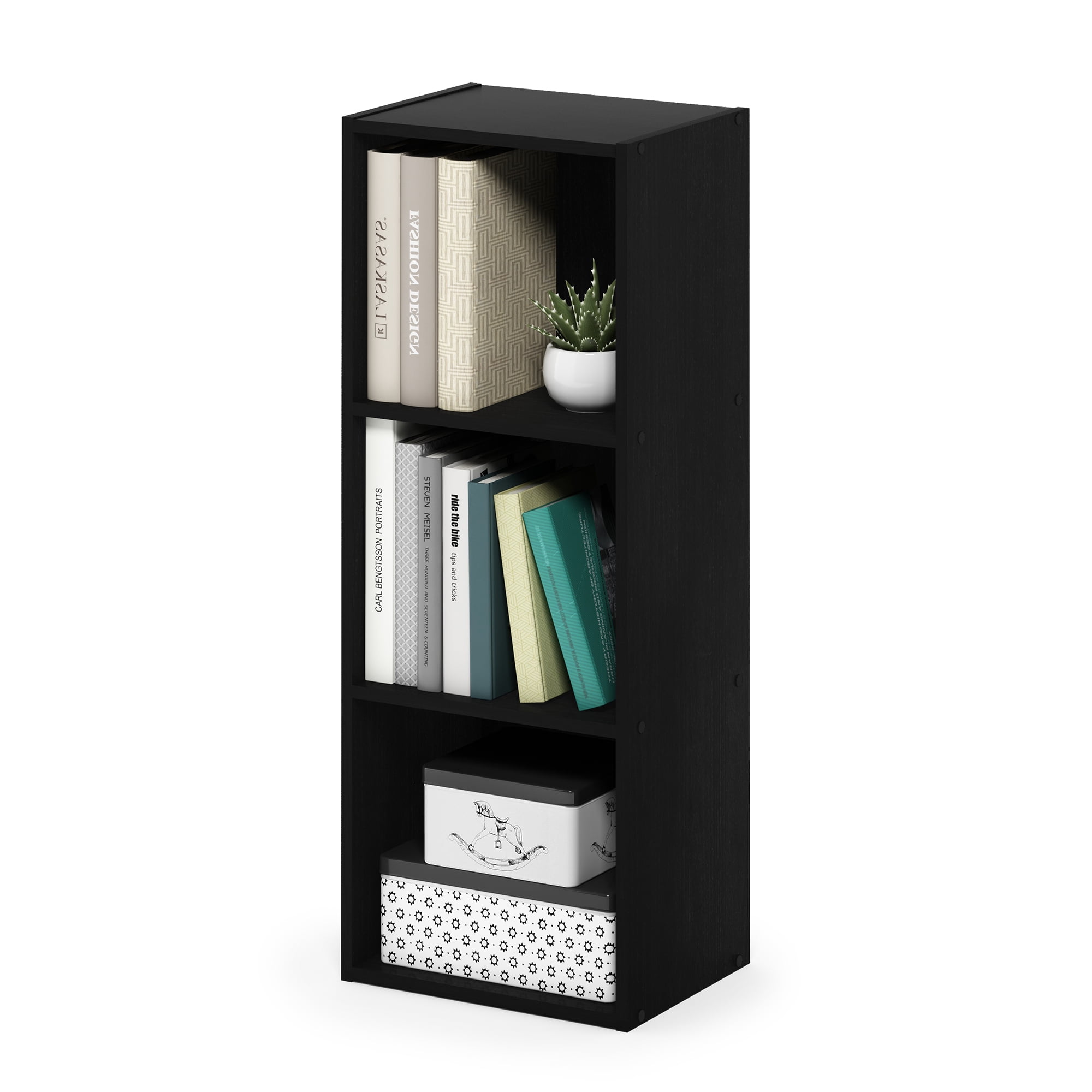 Furinno PASIR 3-Tier Open Shelves Bookshelf 9 x 12 x 32 in Darkwood