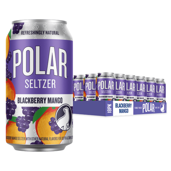Polar Zero Calorie Blackberry Mango Sparkling Seltzer Water, 12 fl oz, 18 Pack Cans