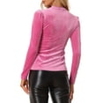 thumbnail image 3 of INSPIRE CHIC Women's Metallic Glitter Velvet Mock Neck Puff Long Sleeve Blouse Top XL Hot Pink, 3 of 6