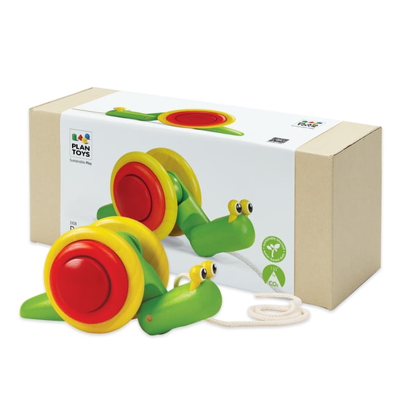 PlanToys® Snail Pull Toy for Toddlers | Eco-Friendly Wooden Toy for Fine Motor Skills & Coordination | Montessori Walking Toys for Babies