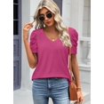 thumbnail image 2 of Womens Summer Shirt V Neck Casual Tshirts Puff Sleeve Tops for Women Trendy Tunic Solid Color, 2 of 6