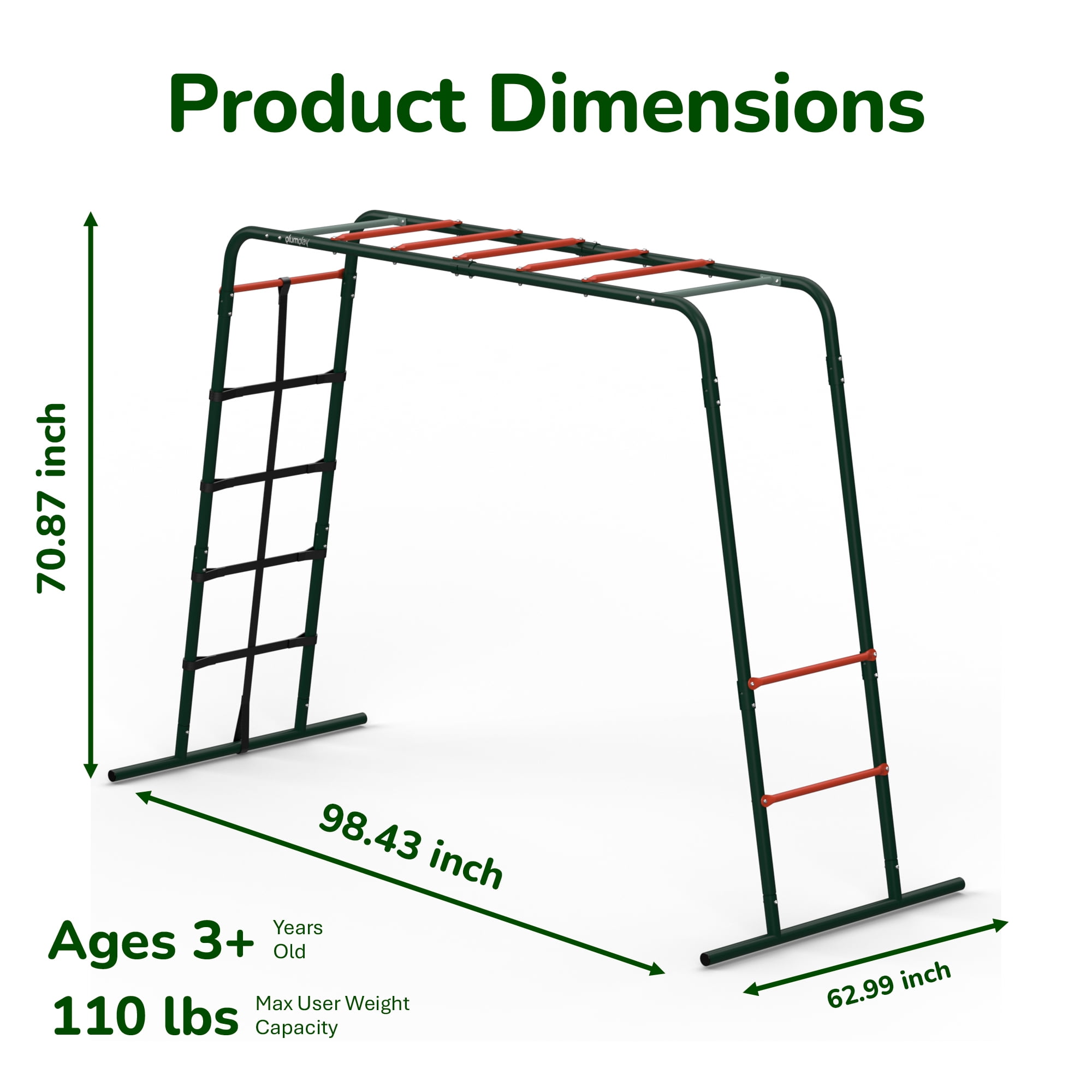 Plum Metal Monkey Bars Climbing Frame, Outdoor Playset, Jungle Gym, Rust Resistance, Easy Assembly, Sturdy, Weatherproof, Ages 3+