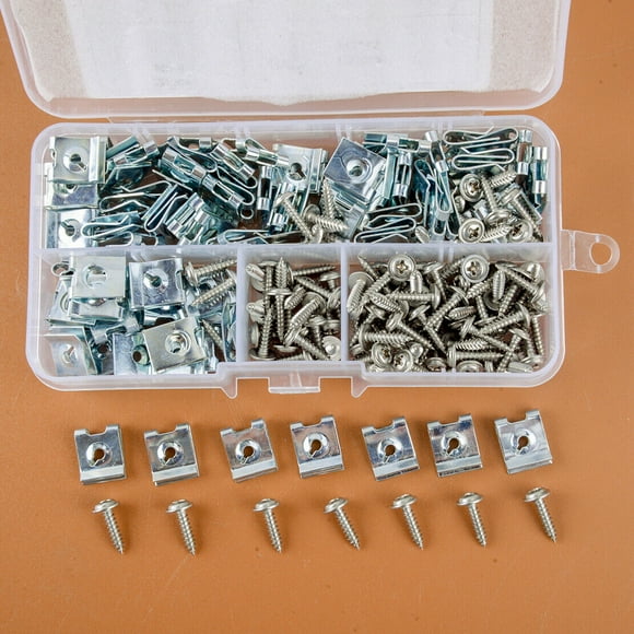 200x ASSORTED SPIRE CLIPS U NUTS SPEED FASTENERS FLANGE SELF TAPPING SCREWS