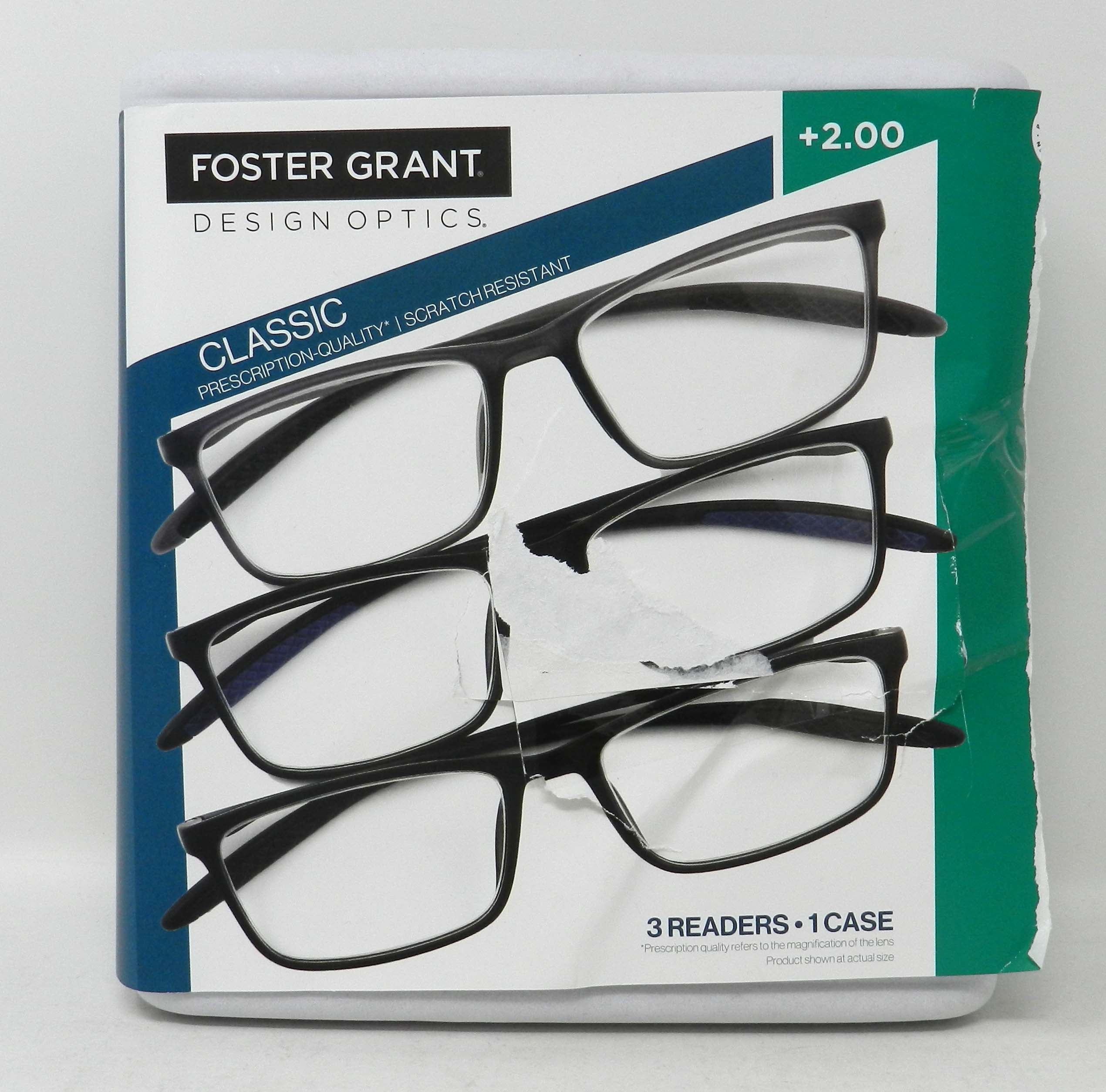 Design Optics By Foster Grant Classic Rectangular +2.00 Reading Glasses 3 Count
