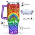 thumbnail image 3 of Rainbow Gradient 40 Oz Tumbler with Handle Lid and Straw, Stainless Steel Double Walled Vacuum Insulated Cup, Cute Anniversary Wedding Birthday Gifts Tumbler for Women Men Friends Outdoor Indoor, 3 of 7